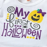 Djevojke za bebe Moja 1. Halloween Outfit s dugim rukavima Pumpkin Print Romper + Tulle Suknja + grijači