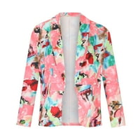 Ženski cvjetni ispis Blazers dugih rukava jaknu od laganog uredske jakne sa džepovima ružičasta m