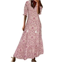Uublik ženska cvjetna haljina proljeće ljeto rukav V izrez casual plaža duga haljina