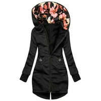 Tking Modna ženska modna cvjetna jakna za tisak Zipper džepni dugi rukav kaput s dugim rukavima - XXL