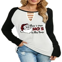 Grianlook Women Izlepite TEE Santa Claus Ispis Pismo Ispis pulover za odmor CREW majica White 2xl