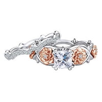 1. Carat Princess Cut Moissine & Prirodni dijamantni cvijet Dvosonski angažman prsten 14K čvrsto bijelo