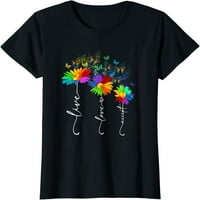 Live Love prihvaća cvjetno leptir za autizam za autizam Okrugla vrata kratkih rukava majica