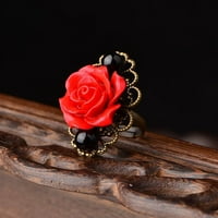 Ženski vintage prstenovi ugrađuju crvene ruže dekor slatke podesive nakit otvorenih prstena za vjenčani