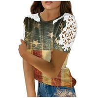 Ženska bluza Ženska modna čipka Šuplje neovisnosti Dan za neovisnost tiskani okrugli vrat kratkih rukava