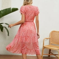 Amlbb Žene Ljetne haljine Casual V izrez Ljeto tiskani cvjetni kratki rukav linijski haljini za plaćanje Mini haljina