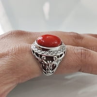 CORAL MANS prsten, prirodni crveni koraljni prsten, uniseni nakit, srebrni prsten, srebrni prsten, rođendanski