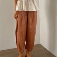 Edvintorg High Struk široke pantalone za noge za žene Pamučne i posteljine čvrste hlače Srednja odjeća