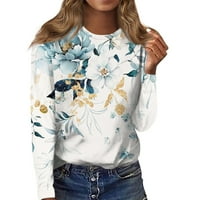 Smanjeni ženski casual modni cvjetni print dugih rukava O-izrez TOP bluza, bijela, xxl