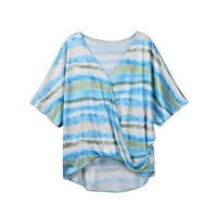 Yyeselk Womens Ljetni bluze Trendy Deep V-izrez Cape kratkih rukava Majice Casual plave pruge Twist