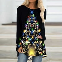 Prinxy Clearence Moda Plus Veličina Dukseri za žene Božićne drveće Grafički pulover s dugim rukavima
