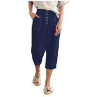 Capris za žene Casual Ljeto Plus Veličina široke noge Pamuk posteljina kapris sa džepovima