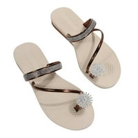 Ženske sandale Žene Ljeto Clip-Toe Cipele Rhinestone Flats Casual Beach Sandals Brown