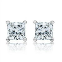 1. CT Četiri prong set Princess Diamond Stud naušnica, 14k bijelo zlato