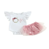 Wdehow Newborn Baby Romper Outfits, novorođenčad letjeti venčev dopisni uzorak ROMPER MESH RUFLE suknja