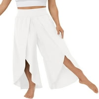 Noilla žene joga joga hlače elastične struke široke pantalone za noge visoke palazzo pantalone dame salonske dno solidne boje bijele l