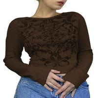 Žene Grafičke majice s dugim rukavima gornji vintage E-Girl Slim Fit Tee Top Estetic Y2K Streetwear