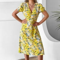 Haljina za žene Ljetni modni puff rukavi cvjetni print V-izrez Haljina kratkih rukava Proljeće ljetne