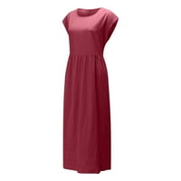 Patlollav Womens Plus Veličina haljine za čišćenje za žene Čvrsta boja okrugla vrata bez rukava duga