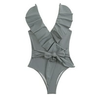 Kupaći kostimi za žene, Žene Ruckele V Crtwimsuits Tummy Tie Side Awop Thumbing kupaći kostim Sivi 2XL