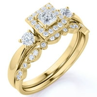 Princess Cut Diamond - Kamena Art Deco - Halo prsten i skelopirani bend - Vintage Wedding prsten set