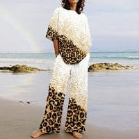Ženski set Sparkly Leopard Print polovina rukava za polugore i duge hlače Lounge Podesite ležerne trenerke