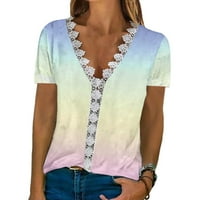 Womens V izrez cvjetni vrhovi bluza Summer Ljeto kratki rukav Basic Tee T majice