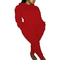 Kapreze Žene dvije outfit dugih rukava set dukseva dukseva dukseva sa duksevima i duksevjeci s kapuljačom i pulone kolekcije Torsice za trenerke crvene 2xl