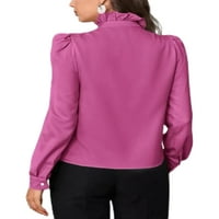 Niveer dame Elegantna ruffled bluza Žene Ležerne prilike Tunika Majica Solid Boja za odmor s dugim rukavima Slim Fit Tops Dark Pink XL