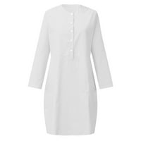 Oalirro Pocket Maxi haljina za žene okrugli vrat dugih rukava s dugim rukavima dolje haljina do koljena-pamučna