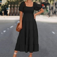Žene Ljeto Midi haljina Puff kratkih rukava kvadratni ovratnik duga haljina modna boja, casual elegantna