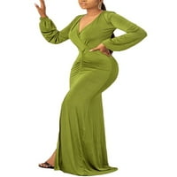 Avamo dame duge haljine rukave maxi haljine V izrez večernja haljina seksi obična čvrsta boja zelena