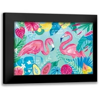 Zaman, Farida crni moderni uokvireni muzej umjetnički print naslovljen - voćni flamingosi i