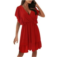 Ženske casual haljine Haljina za sunčanje V-izrez otisnuta crvena XL