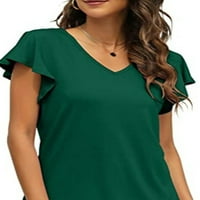GVMFIVE ženske rufšene kratki rukav casual ravnica V izrez za bluza majica