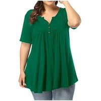Ženska velika labava majica s kratkim rukavima s kratkim rukavima V-izrez Top Green XL