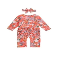 Canrulo Newborn Baby Girl cvjetni kombinezon s dugim rukavima ruffle romper bodi + traka za glavu ružičasta