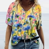 Majice za žene Trendy cvjetni print Slatki sport Ženski bluze i vrhovi Dressy Casure Letject V izrez
