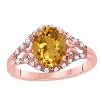 Mauli dragulji za angažman za žene 1. Carat Diamond i ovalni oblik Citrinski prsten prong 10k ružičasto