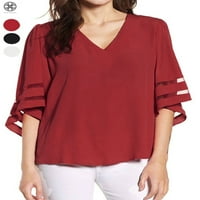 Luxtrada Women Plus Veličina Casual Bell rukava Bluza Top majica Crvena, S