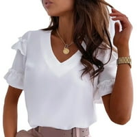 Bazyrey Womens V-izrez na vrhu ženske kratkih rukava puna bluza casual tunika majica bijela xl