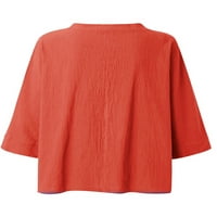 Eleluny Plus size Žene V izrez Labavi majica Rukovina za ispis Bluza narančasta