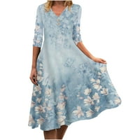 Koktel haljina za žene modni ležerni print dugih rukava s dugim rukavima Sky Blue XXL