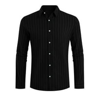 Pgeraug Muška majica Striped rever ovratnik labavi dugih rukava bluza polo majice za muškarce crna 2xl