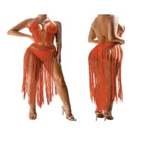 MubIneo ženske dvije odjeće za plažu, kukičani tassel grudnjak + donji poklopac postavljen kupaći kostim