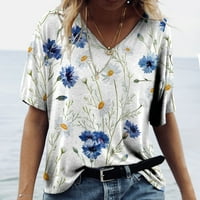 Modni ženski ljetni labavi ispis V-izrez leptir uzorak s kratkim rukavima bluza za majice XL