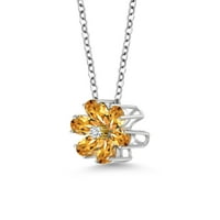 Gem kamen kralj sterling srebrna i 10k žuti zlatni žuti citrinski i bijeli dijamantski kruški oblik