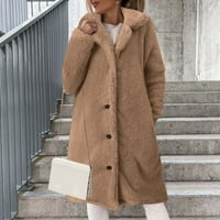Entyinea Ženske zimske kapute Zima zatvarač kaput dugih rukava pada toplom odjećom s džepovima Khaki