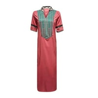 Ženska haljina V-izrez s kratkim rukavom dugačka suknja sa bočnim prorezima XL Retro duga suknja, ružičasta,