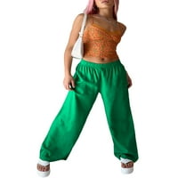 DICONna Ženske hlače široke noge Elastične visoke struke Palazzo hlače Čvrsta boja labave plaže pantalone zelene s